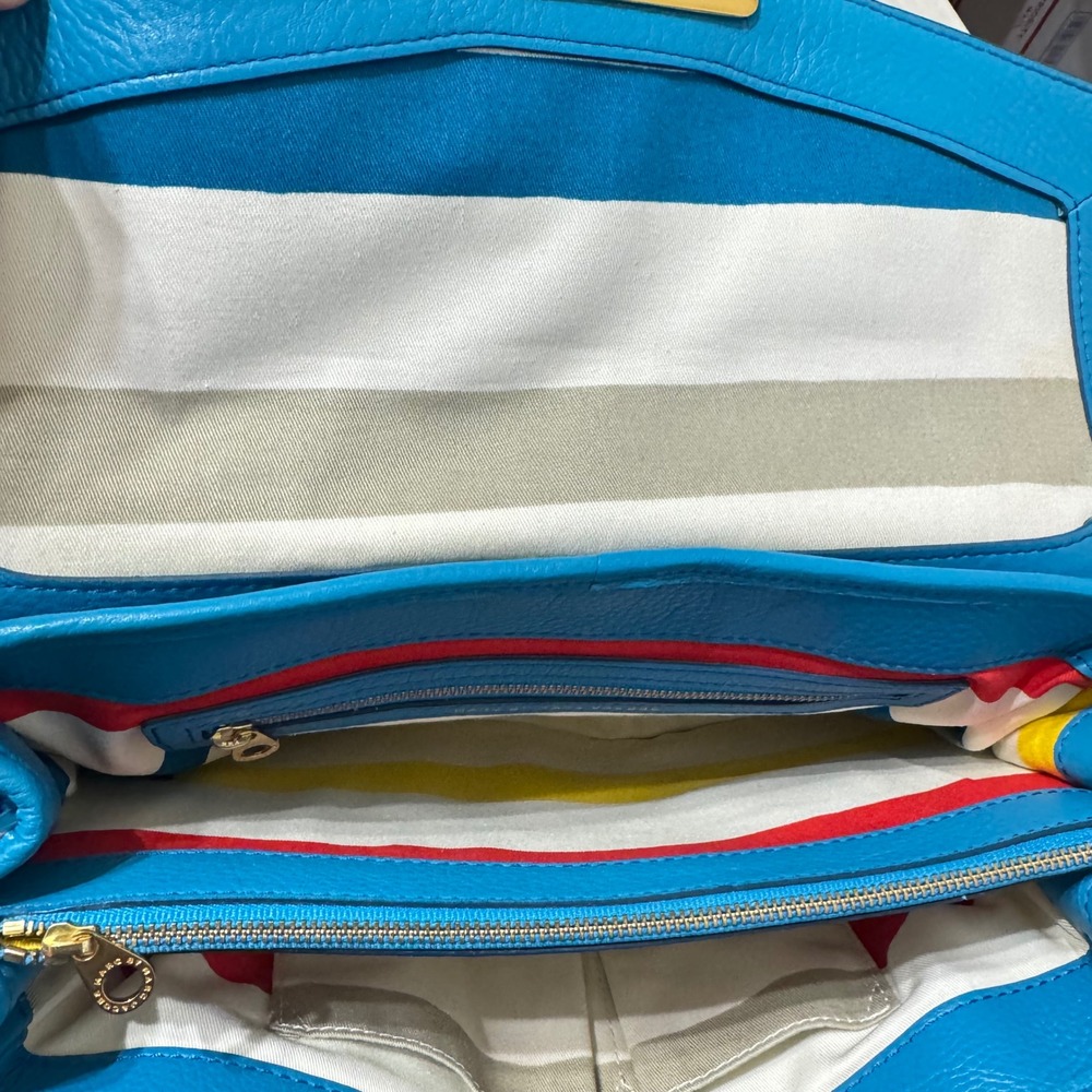 Marc by Marc Jacobs Vintage Woven Satchel Bag Blue Leather Trim Gold Hardware - Picture 14 of 15